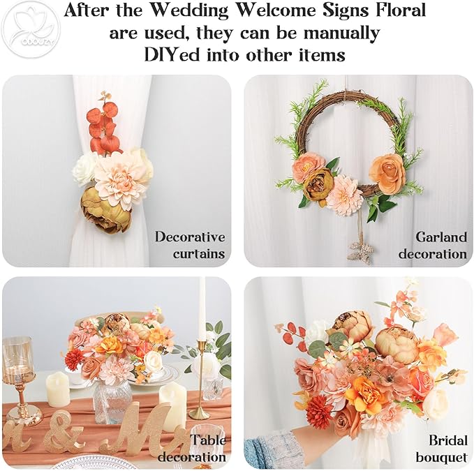 Artificial Flowers for Wedding Arch, Foam and Silk, With Sheer Drape