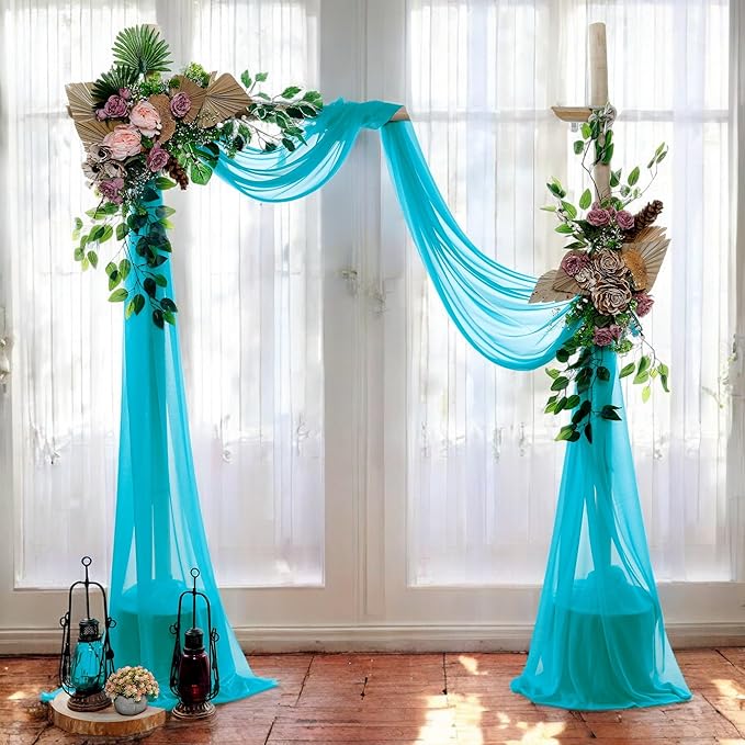 MDS Halloween Chiffon Draping Fabric - 2 Panel, 30" Wide x 50ft Long - Sheer Spooky Arbor & Canopy Drapery for Haunted House Backdrops, Party Ceilings, DIY Costumes & Themed Events - Peacock Blue