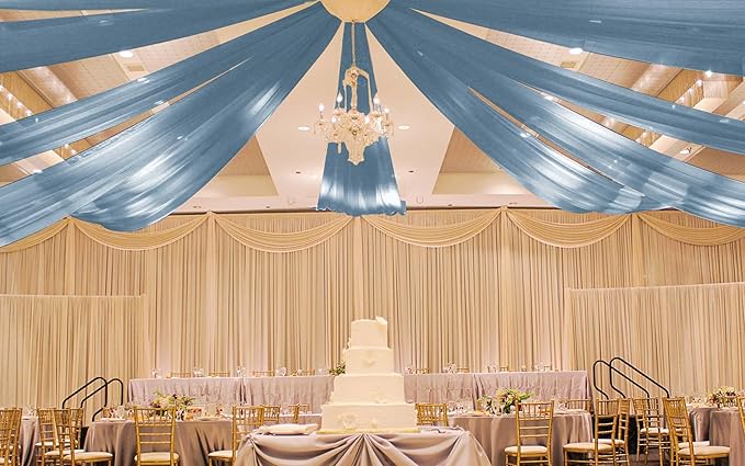 6 Panels Dusty Blue Ceiling Drapes for Wedding 5ftx15ft Ceiling Drapes Wedding Arch Draping Fabric Cheesecloth Sheer Curtain Romantic Ceiling Decorations for Weddings Party Banquet Ceremony Stage