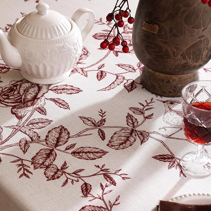 Rectangular Tablecloth 55x71 Inch Linen Polyester Blend Floral