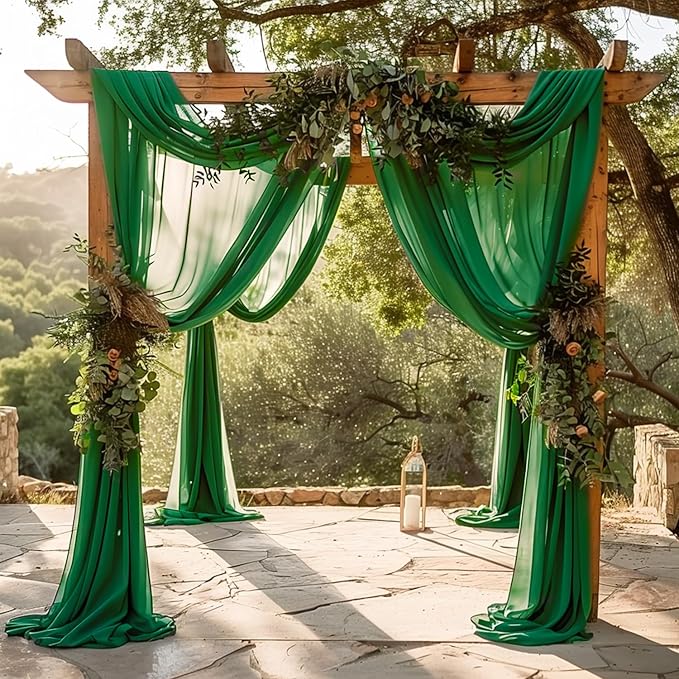 Wokceer Wedding Arch Draping Fabric 6 Panels 28.7" x 20FT Emerald Green Drapes Sheer Fabric Backdrop Arch Draping Fabric for Wedding Ceremony Birthday Party Bridal Shower Decoration