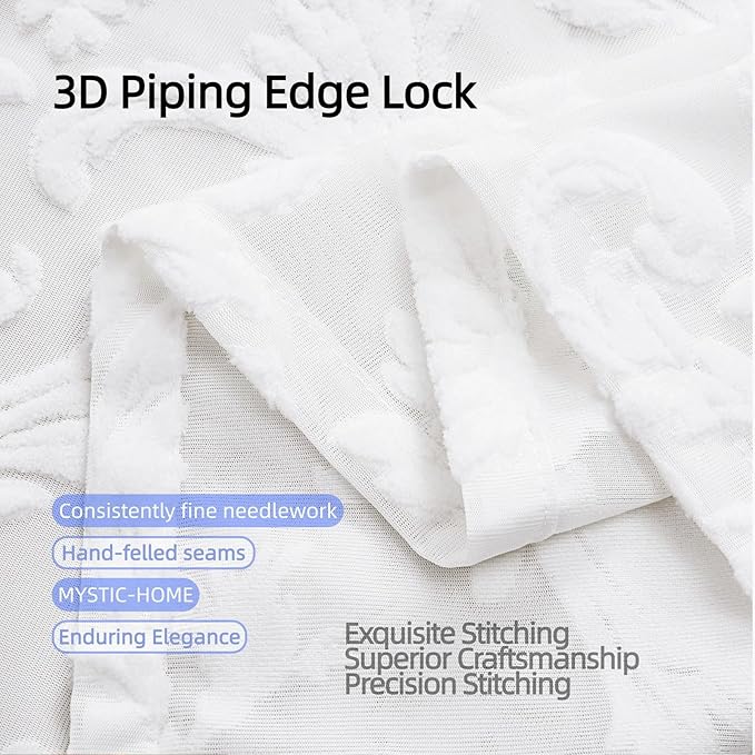 Curtains Sheer White Curtain Panels Boho Farmhouse Drapes with Vintage Floral Pattern 45" Short Length Rod Pocket for Bedroom Living Room Windows French Elegance 3D Relief, Set of 2 (52" Wide Each)