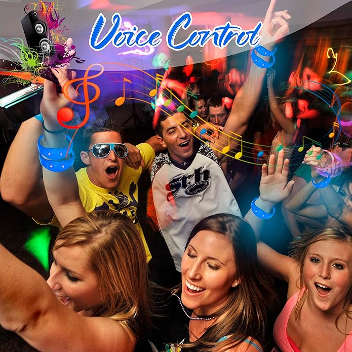100 Pcs LED Bracelets Sound Activated with Flashing LED Strobe Music Control Light Up Bracelets for Rave, Game Prizes, Birthday Party Favor,Valentine's Day gift