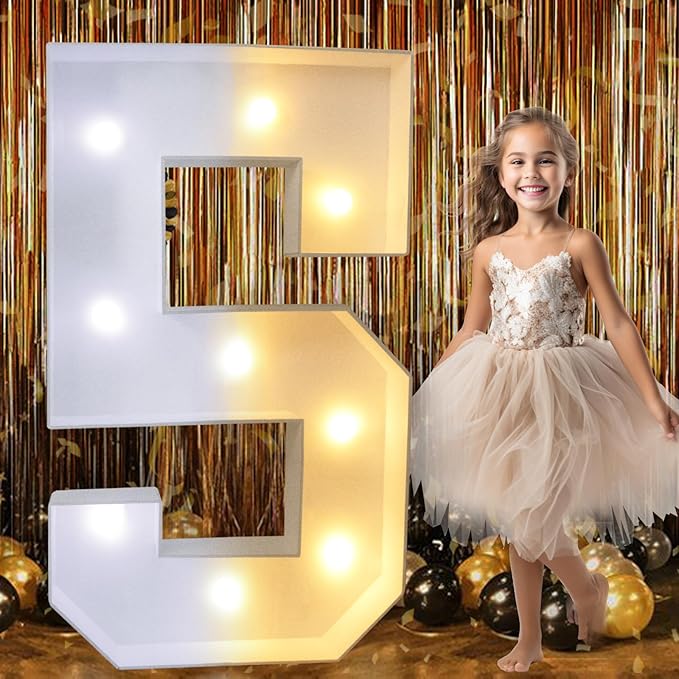 Decorations Light Up Number 5 Marquee Sign, 3FT Tall, Warm and Cold White LED