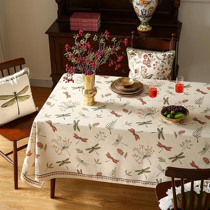 Tablecloth, 55 x 71 Inch Rectangular Linen-Polyester Blend in Off White