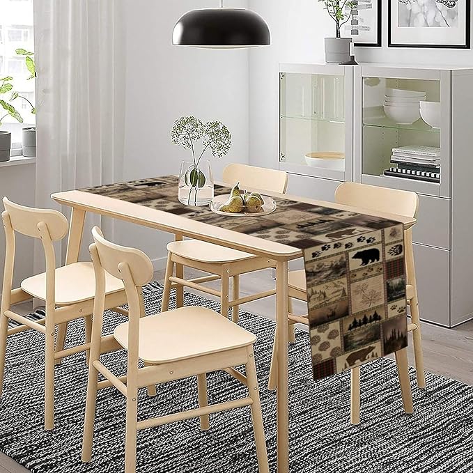 Retro Rusticd Cabin Table Runner Bear Country Farmhouse Vintage Lodge Table Runner for Party Dinner Festival Bedroom Living Room Kitchen 13x36 Inch