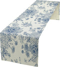 Chinoiserie Flower Table Runner, Seasonal Spring Fall Plants Blue Florals Dinner Runner for Home Kitchen Dining Table Party Holiday Decoration 13"x36"