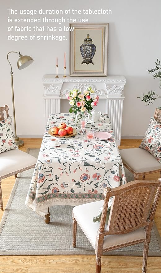 Square Tablecloth 67 x 67 Inch Linen Blend Floral Print