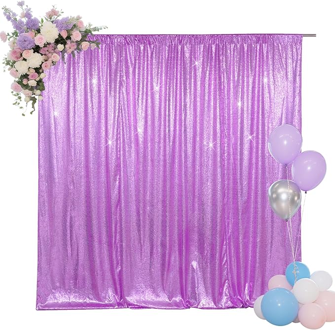 SquarePie Sequin Backdrop Less Transparent Background Sparkly Curtain for Wedding Party 6FT x 6FT Lavender