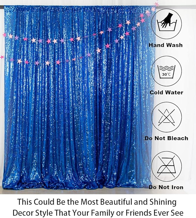 ShiDianYi Sequin Backdrop Royal Blue 2 Panels 4FTx10FT Curtains for Photograph Sequin Photo Backdrops for Birthday Sparkle Wedding Curtain Glitter Background