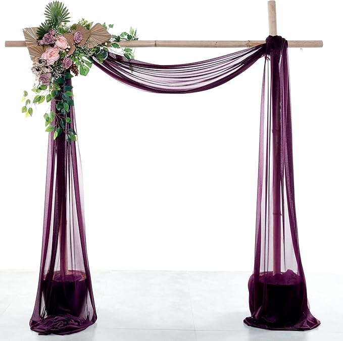 Fabric Sheer Chiffon in Eggplant, 4 Panels 30 Inch x 20 Ft for Wedding Arches