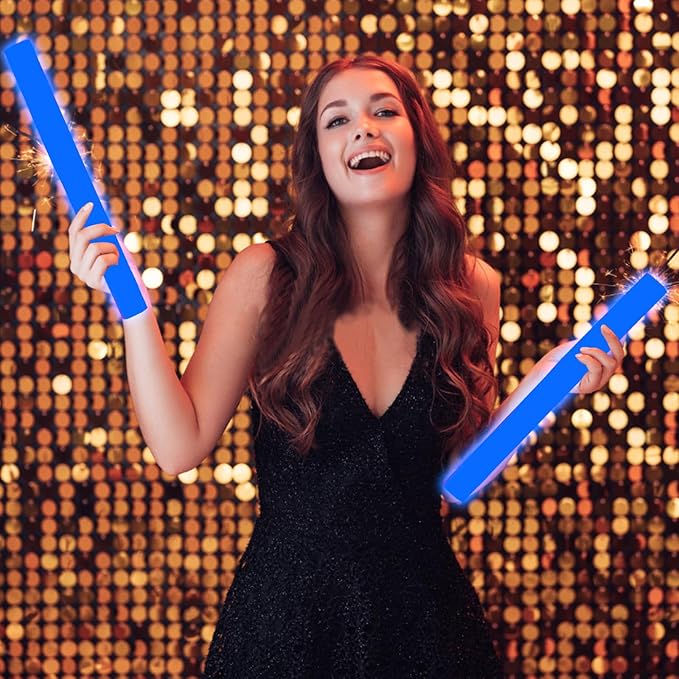 Glow Foam Sticks Bulk, 24 Pcs Blue Giant LED Light Up Sticks 3 Modes Flashing Glowing Baton Wands Party Supplies for Wedding, Raves,Concert,Birthday,Christmas, Halloween,Sporting Events