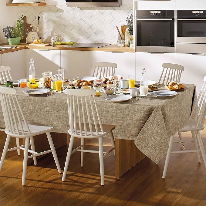 Fitable Faux Linen Tablecloth Square Wrinkle Resistant Fabric Neutral Table Cloth, Indoor Outdoor Table Cover for Kitchen Dining, Birthday Party, Farmhouse (Khaki, 54 x 54 Inch)