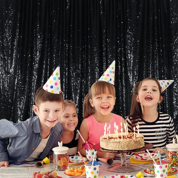 Black Sequin Backdrop 10ft x 10ft, Satin-Backed Photo Booth Curtain