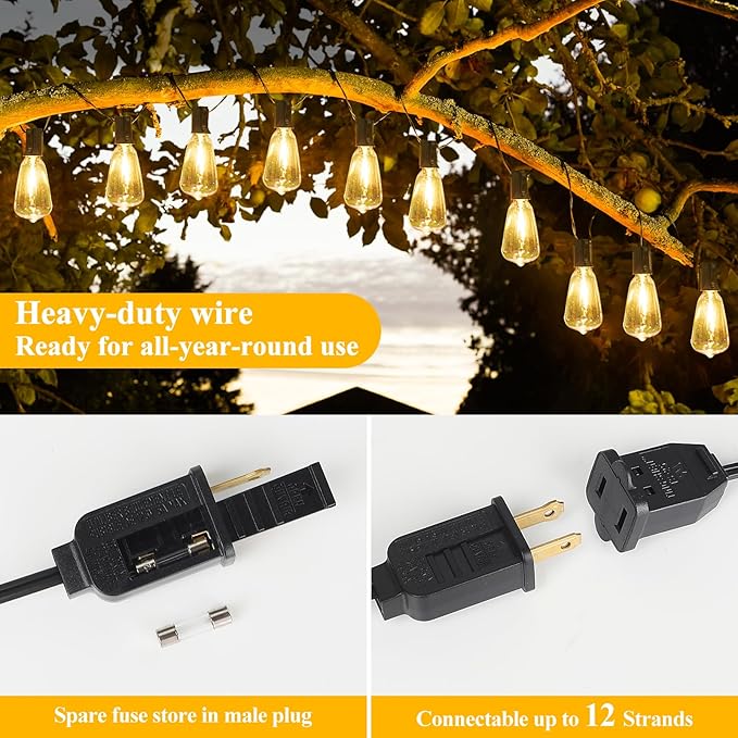 String Lights, 120 Ft Outdoor Edison Bulbs, 62 Shatterproof LED Bulbs