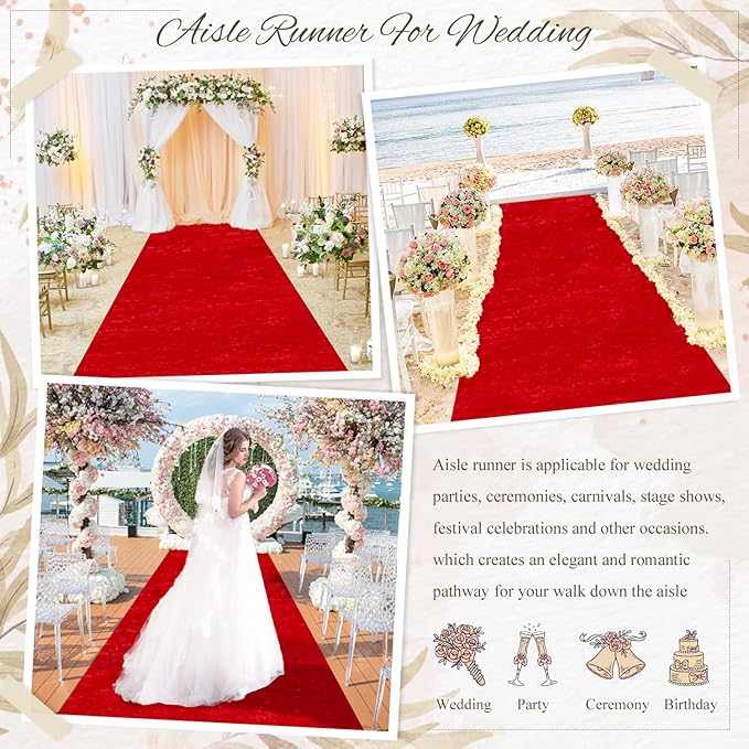 Aisle Runners Red Velvet 4 x 20 ft for Weddings and Parties