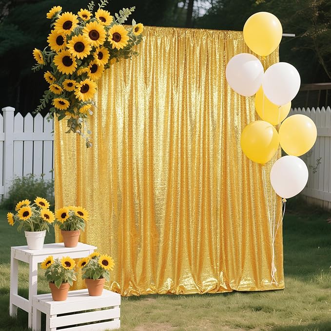 SquarePie Sequin Backdrop Curtain Not See Through Background for Wedding Party 6FT x 8FT Gold