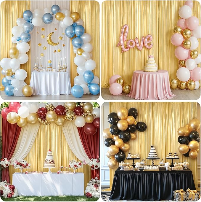 Party Backgrounds: Gold Sequin Drape Curtain, 4 Panels, 20 x 10 ft
