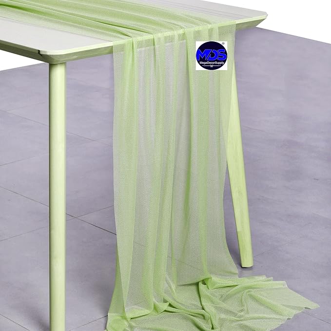 MDS 2 Pack 14ft Chiffon Table Runner 29 x 170 Inches Sheer Wedding Runner Romantic Rustic Table Runner for Wedding Decorations, Birthday Parties, Bridal Shower Party Arch Decor - Sage Green