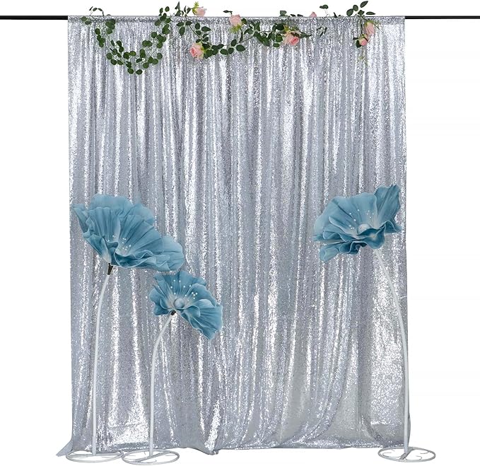 Sequin Backdrop Curtain, 10 x 10 Ft Silver Glitter Photo Backdrop