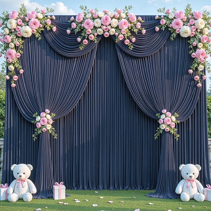 Backdrop Curtain Panels, Navy Blue, Wrinkle Free, 10 Panels