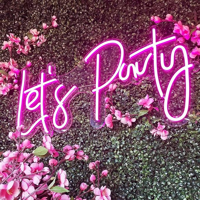 Lighted Neon Sign in Lets Party Color, USB Powered LED Wall Decor 18 Inch