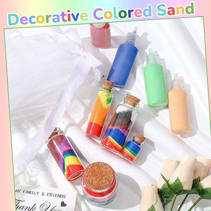 Wettarn 120 Pcs 1.25 oz Sand Art Bottle Kits 60 Colors of Sand and Bottle for Rangoli Art Painting DIY Drawing Favor Diwali Wedding Decoration Vase Glass Crafty Collection (Bright Colors)