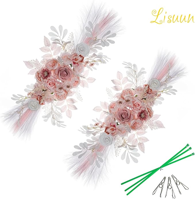 Artificial Flowers for Wedding Arch, Salmon Pink with Pampas Grass