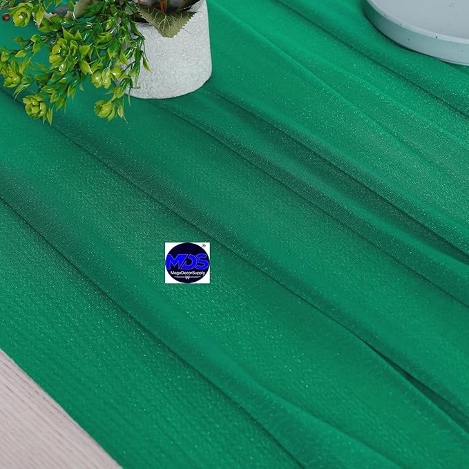MDS 5 Pack 10ft Chiffon Table Runner 29 x 120 Inches Sheer Wedding Runner Romantic Rustic Table Runner for Wedding Decorations, Birthday Parties, Bridal Shower Party Arch Decor - Emerald Green