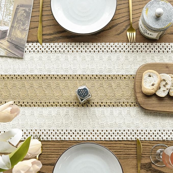 Artoid Mode Burlap Brown Farmhouse Rustic Table Runner, Seasonal Holiday Hollow Kitchen Dining Table Decoration for Home Party Decor 12x72 Inch