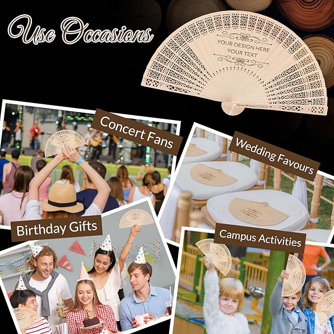 100 PCS Custom Fans Personalized Folding Fans for Line Dancing Wooden Hand Fan Wedding Favors Gift for Guests Personalized Fans for Events