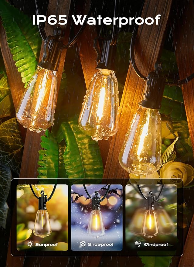 String Lights, 100 ft Outdoor Warm White LED with 50 Shatterproof Bulbs