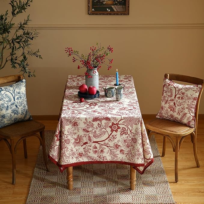 Rectangle Tablecloth 55 x 79 Inch Linen-Blend Floral Table Cover