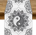 Yin Yang Table Runner, Bohemian Mandala Vintage Black White Traditional Oriental Floral Print Table Runner for Home Kitchen Dining Table Wedding Party Decor, 13x60inch