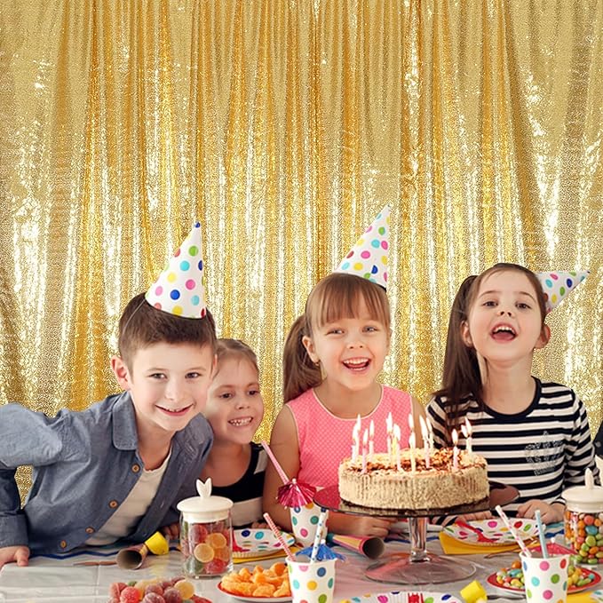 Gold Sequin Backdrop Curtain, 10ft x 10ft, Satin-Backed, Light-Blocking