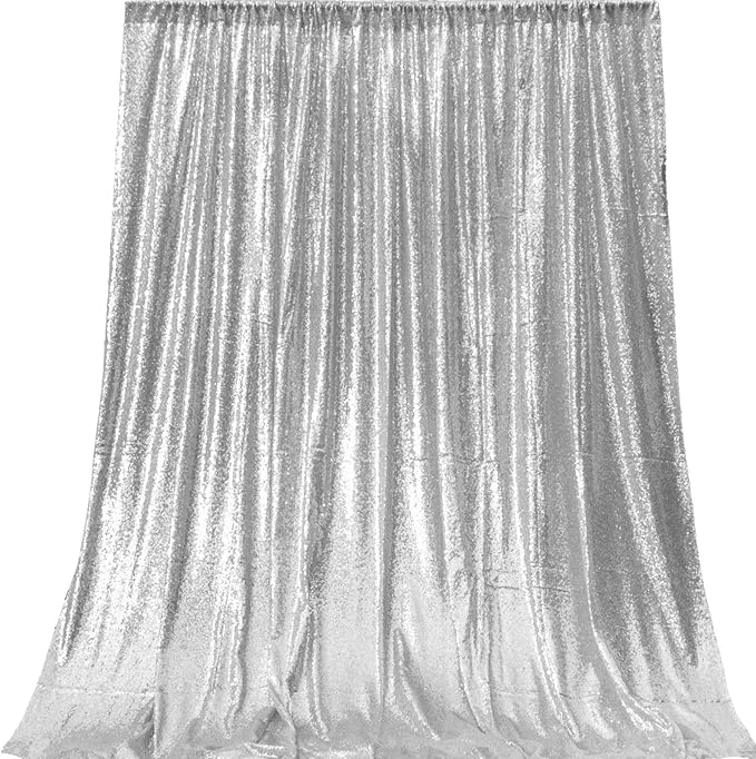 JYFLZQ Silver Sequin Backdrop Curtains 8ft x 8ft 1 Panel Glitter Photo Booth Backdrops Sparkly Photography Background Drapes for Parties Wedding Bridal Showers