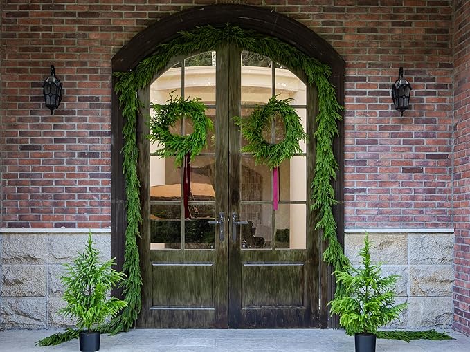 Christmas Garland, 15 Ft Dark Green Norfolk Pine Realistic PE