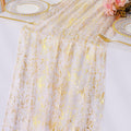 LOMOHOO 10 Ft Gold Table Runner, Golden Sheer Sequin Table Runners 120 Inches Long Glitter Metallic Foil Lace Fabric Table Decor for Birthday Party Wedding Anniversary Centerpiece (4pcs)