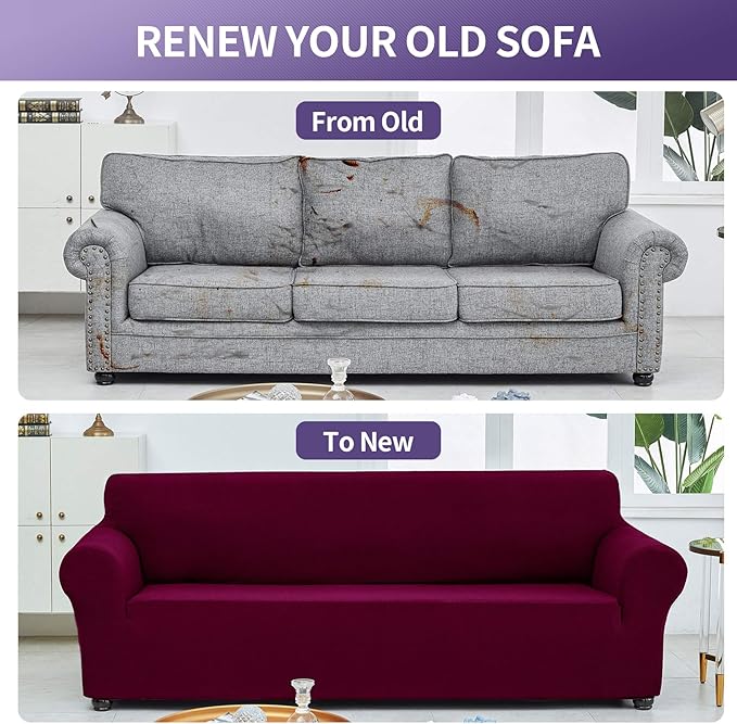 Sofa Slipcover for Loveseat, Burgundy Stretch Couch Cover, Water-Repellent