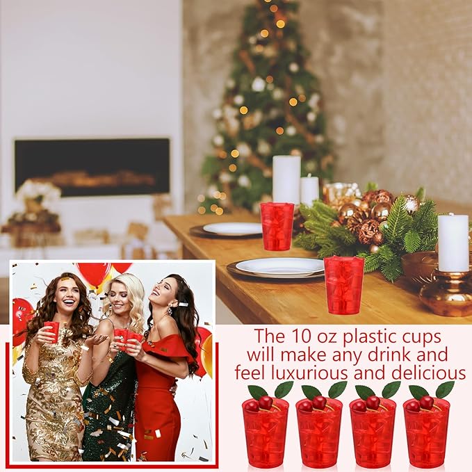 Disposable Plastic Party Cups, 10 oz Red, Pack of 100