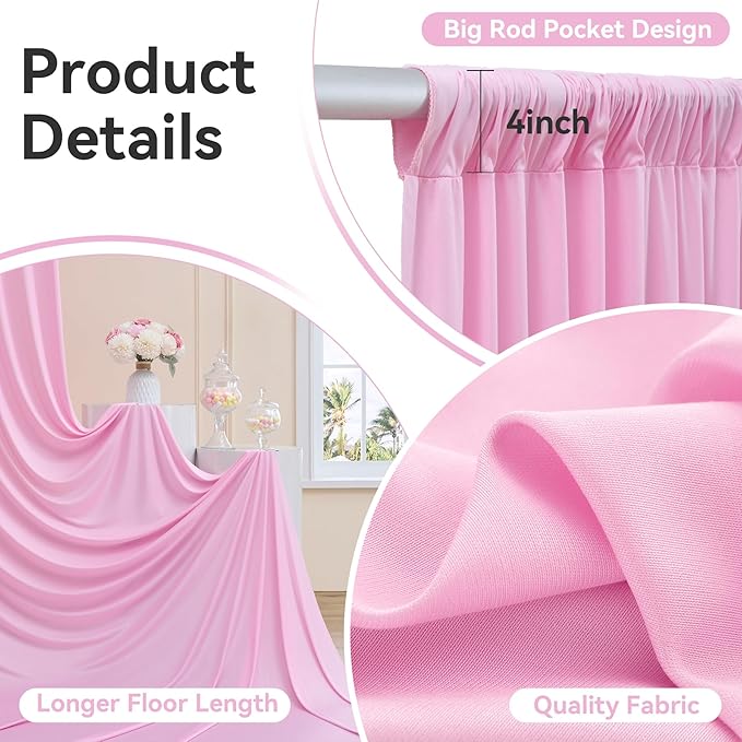 60ftx12ft Wrinkle Free Pink Backdrop Curtain, 12 Panels 12FT Height Pink Wedding Backdrop Drapes, Silky Polyester Back Drop Cloth for Birthday Photography Background Party Backdrop Draping