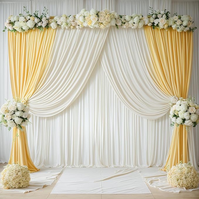 30ftx12ft Wrinkle Free Ivory Backdrop Curtain, 6 Panels 12FT Height Ivory Wedding Backdrop Drapes, Silky Polyester Back Drop Cloth for Birthday Photography Background Party Backdrop Draping