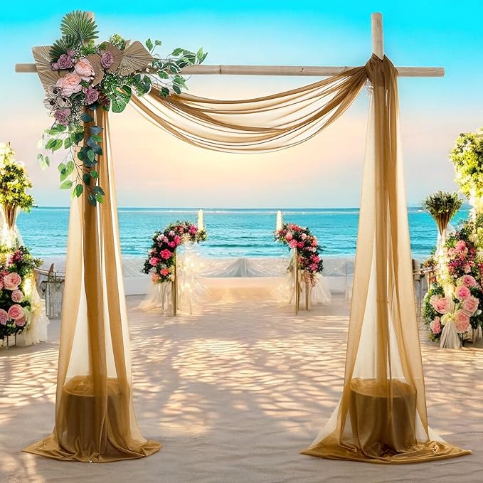 MDS Halloween Chiffon Draping Fabric - 1 Panel, 30" Wide x 40ft Long - Sheer Spooky Arbor & Canopy Drapery for Haunted House Backdrops, Party Ceilings, DIY Costumes & Themed Events - Mocha