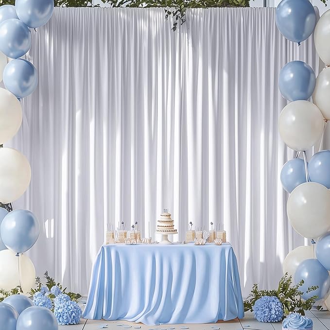 30ftx15ft Wrinkle Free White Backdrop Curtain, 6 Panels 15FT Height White Wedding Backdrop Drapes, Silky Polyester Back Drop Cloth for Birthday Photography Background Party Backdrop Draping