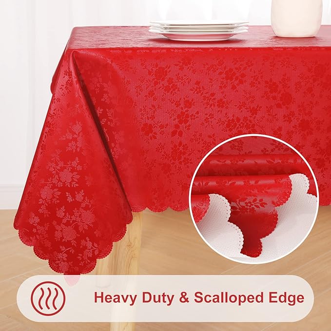 Tablecloth in Red, Rectangular Waterproof Vinyl, 60 x 140 Inch