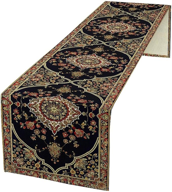 Vintage Boho Floral Table Runner, Rustic Country Farmhouse Black Bohemia Flower Pattern for Home Kitchen Table Decor Dining Cafe Room Wedding Party Decor 13x120in