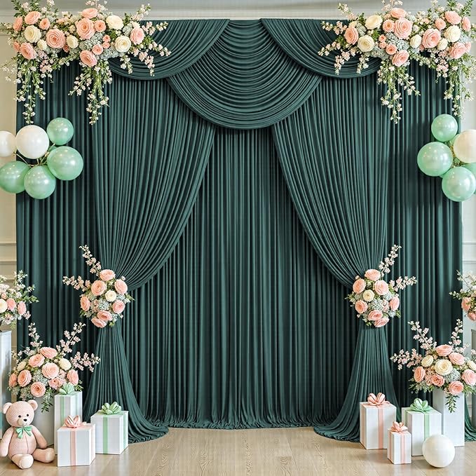 Backdrop Curtain Set, Emerald Green, 10 Panels, 5 x 12 ft