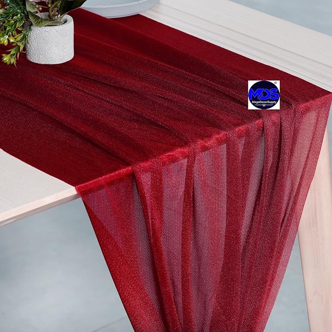 MDS Halloween Chiffon Table Runner - 10 Pack, 29 x 170 Inches, 14ft Each - Sheer Spooky Table Runners for Haunted House Parties, Trick-or-Treat Tables, Witchy Décor, Wedding & Events - Apple red