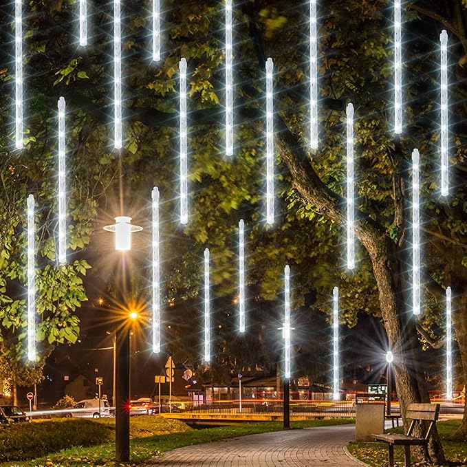 String Lights Meteor Shower Rain Lights, 48 Tubes, White, Outdoor