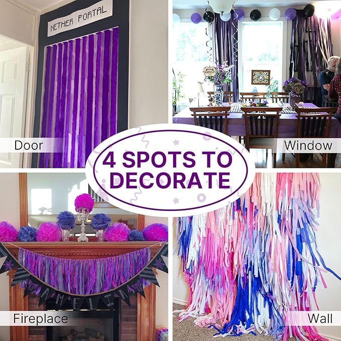 PartyWoo Purple and Gold Crepe Paper Streamers 4pcs 328ft Pack of Metallic Gold Dark Purple Crepe Paper Streamers for Birthday Wedding Gender Reveal Baby Shower Princess Mardi Gras Party Decorations